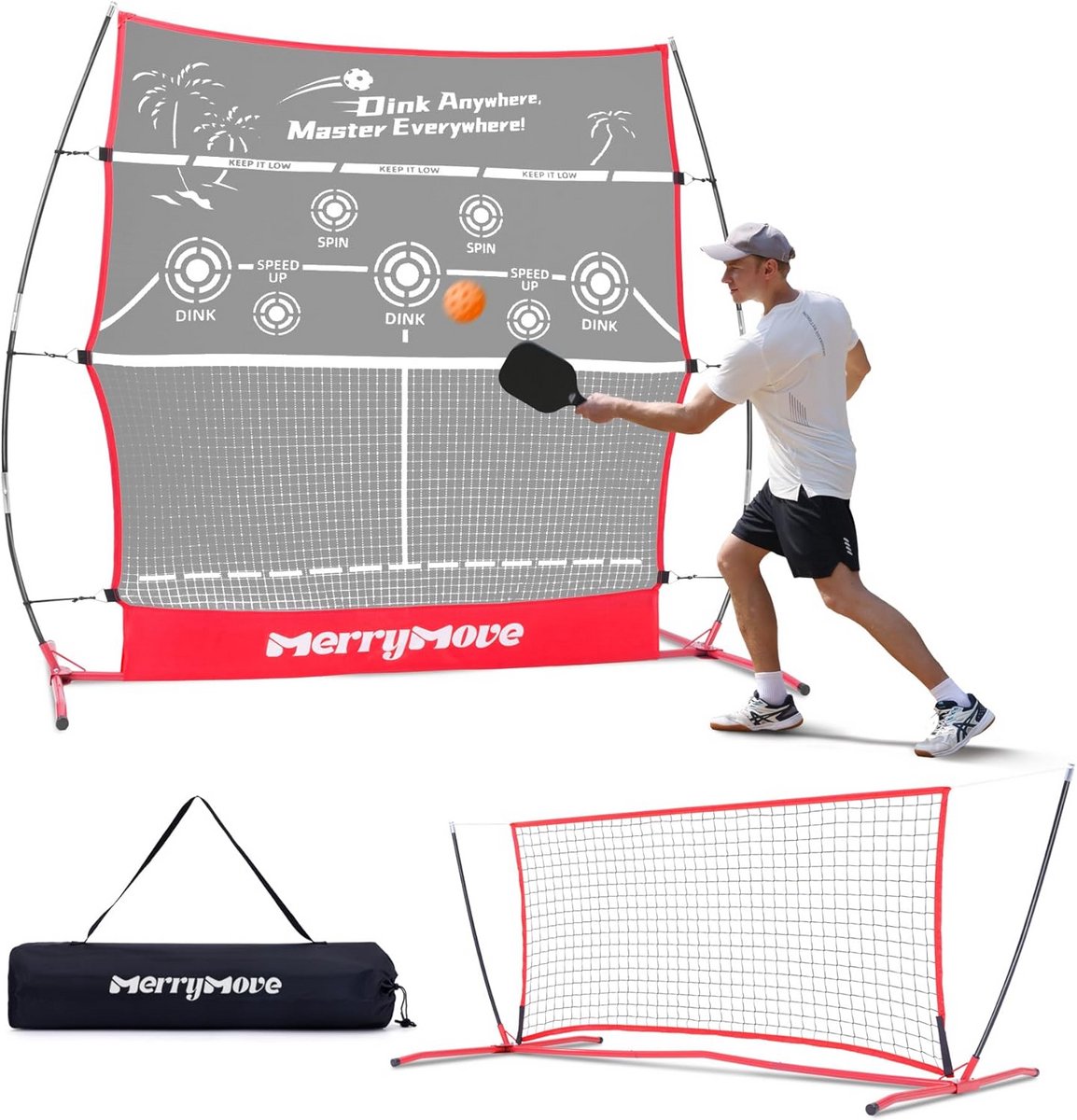 Pickleball Trainingsnet Rebounder voor Solo Oefening - Draagbaar 6FT Net voor Binnen en Buiten
