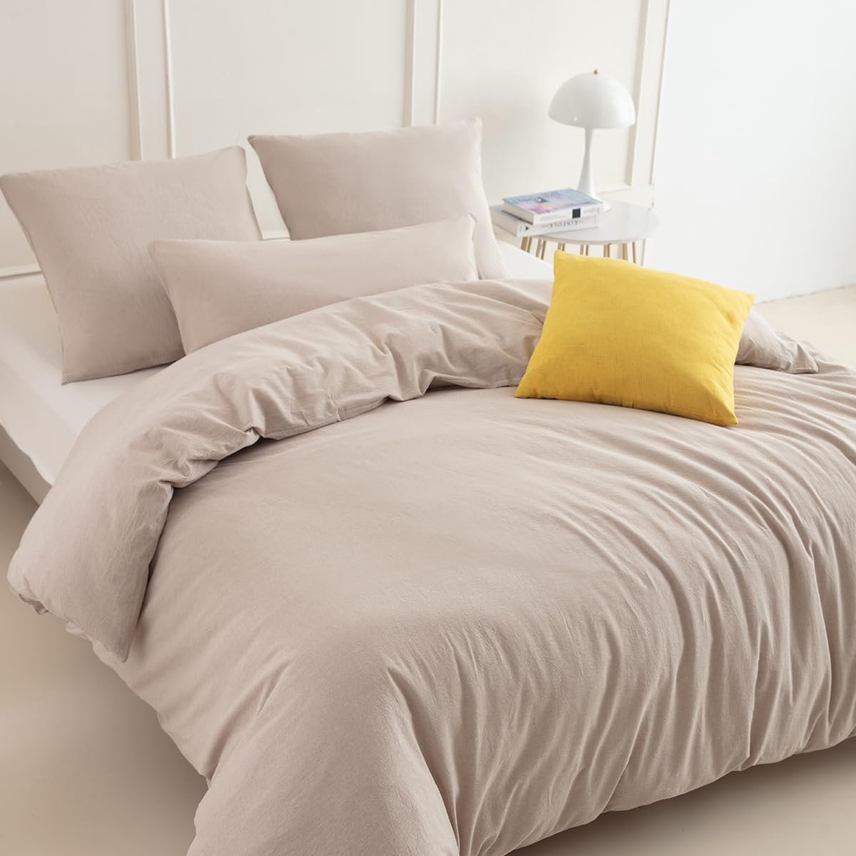 Unyqoos Elegante en Zachte Beddengoedset van Gewassen Katoen met Ritssluiting beige