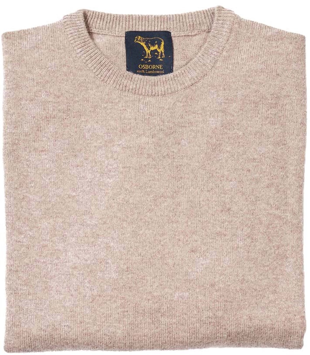 Osborne Knitwear Trui met ronde hals - Sweater heren in Lamswol - Pullover Heren - Mushroom - XL