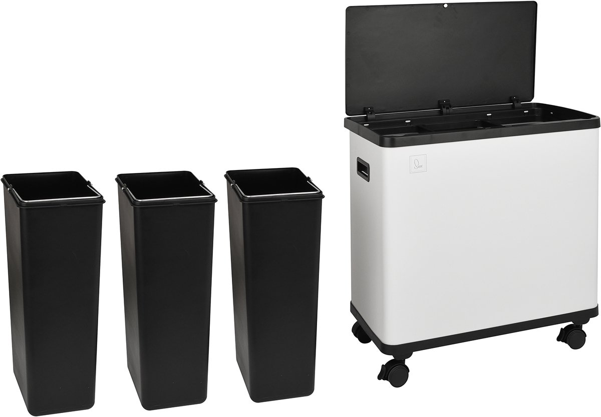 SVITA SR3X18 54L afvalbak met sensorbediening - 3 compartimenten, afvalscheidingssysteem, staal, wit