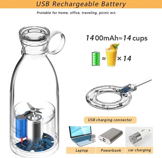 IBBO® - Draadloze Blender To Go - 350 ml - Mixer - USB - Smoothie maker voor onderweg - Draagbare Mini blender - Mixer voor smoothies - Draadloos opladen - voor gezonde drankjes - Roze van IBBO — afbeelding 5