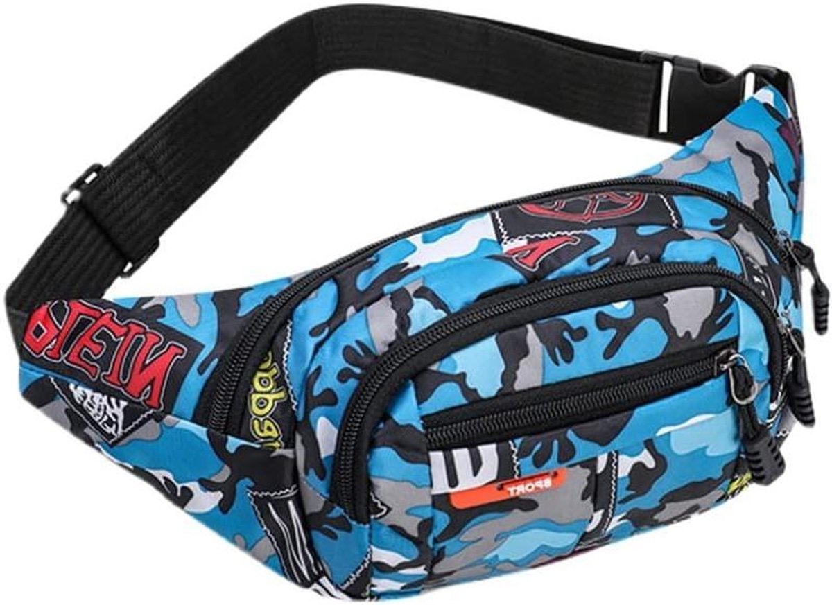 Ronte - Camouflage heuptas voor mannen en jongens - Nylon geldriem voor hardlopen, wandelen, reizen en sport - Camo Grijs - 33,65 x 11,68 cm