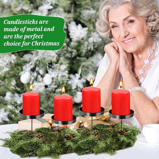 Inweder Kandelaars Platen Metaal Ronde: 10,8 cm Zwarte Pijler Kandelaar voor Halloween Kerstmis Advent Mantle Home Decor Set van 3 Dienbladen Staan Onderzetters voor LED/theelicht Kaarsen Snuisterijen