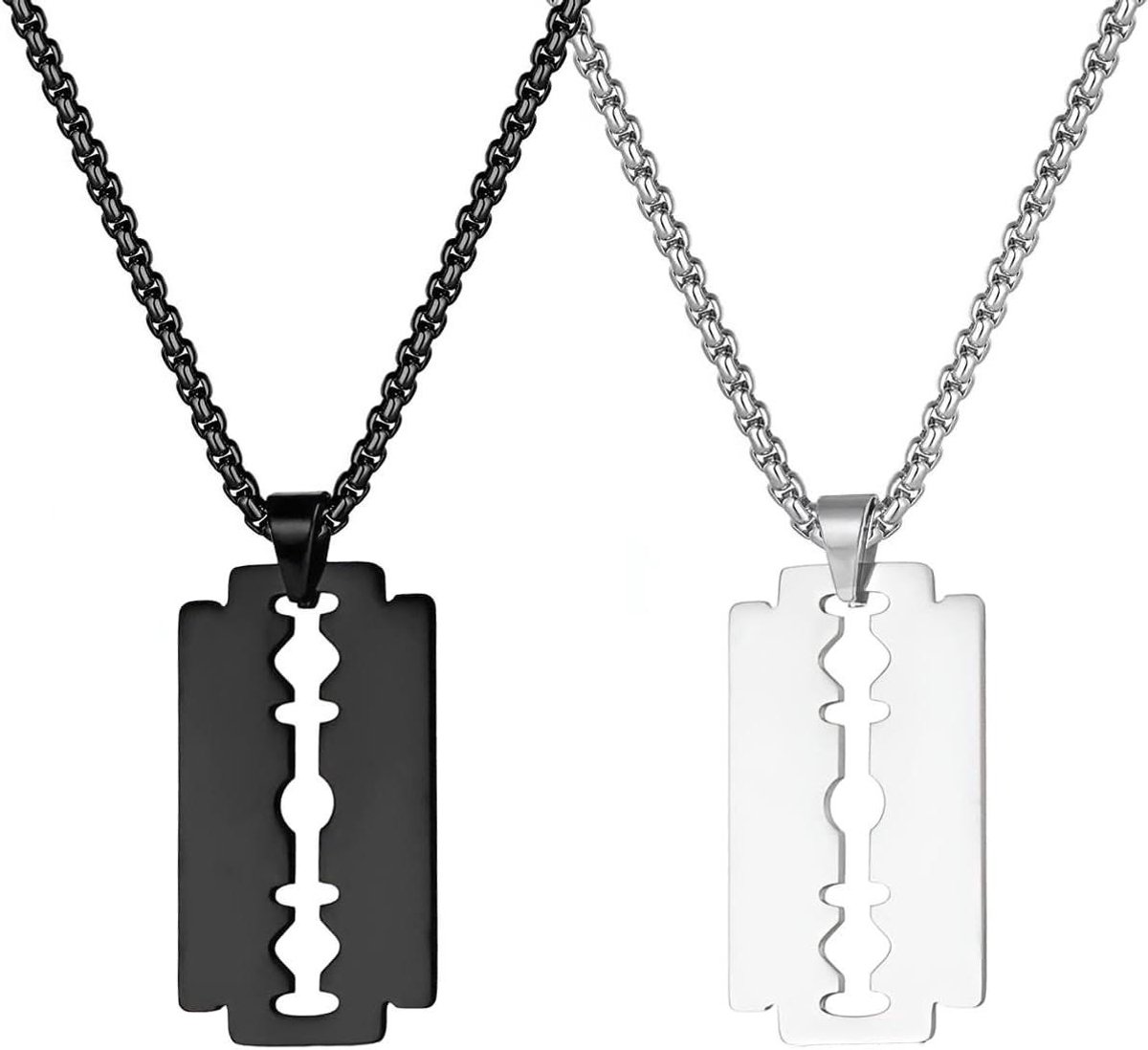 Provento - Razor Blade Hanger Ketting, Roestvrij Staal, Rock Punk Hiphop, Zilver Zwart