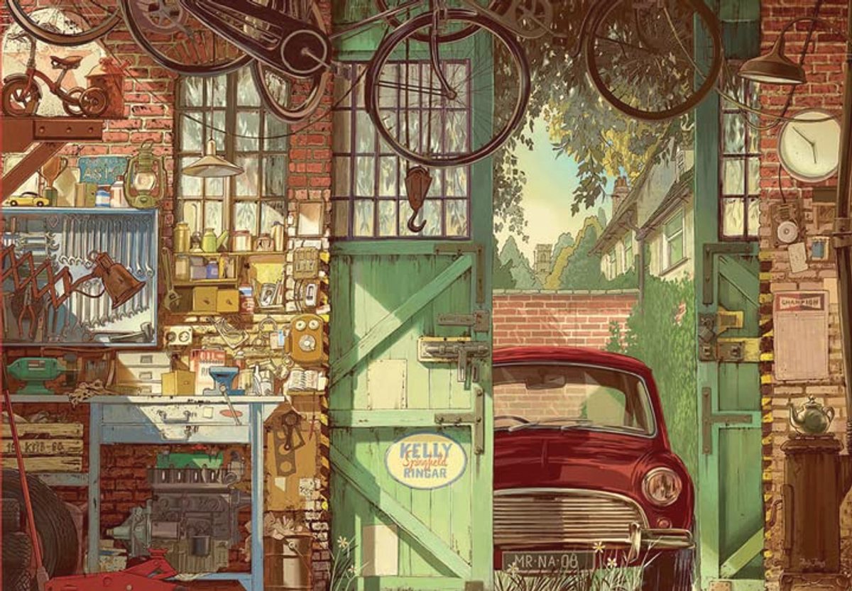 Puzzel 1500 stukjes - Nostalgische oude garage voor volwassenen