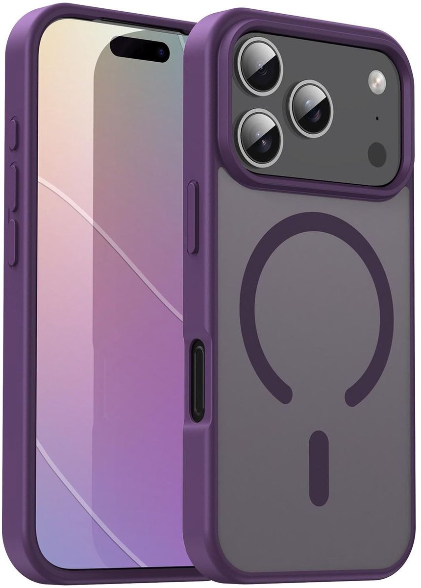 Mobigear Hoesje geschikt voor Apple iPhone 17 Pro MagSafe Telefoonhoesje Hardcase | Mobigear Shockproof Backcover | Geschikt voor MagSafe | Geschikt voor Draadloos Opladen met Magnetische Ring | Geschikt voor MagSafe Case - Crystal Purple | Paars