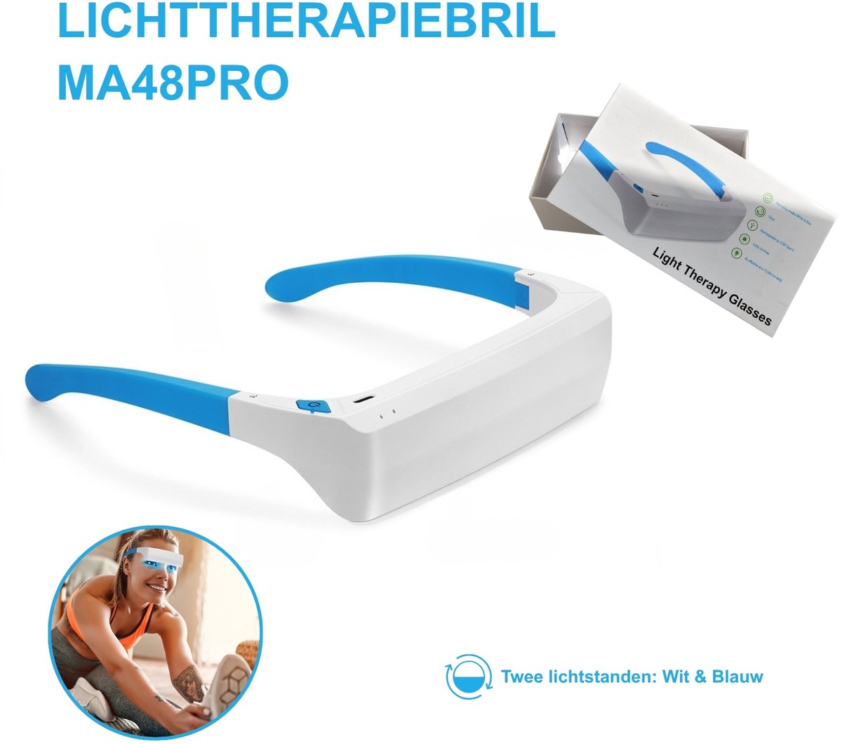 MedAes Lichttherapiebril MA48PRO - Alternatief voor 10.000 LUX Daglicht Lamp - Incl. Opbergcase - Daglichtbril - LED Lichttherapie - Daglicht Bril - SAD Daylight Therapy