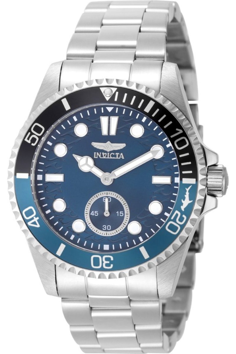Invicta Pro Diver 49432 Heren Horloge - Waterdicht - Analoog - Quartz Uurwerk - Roestvrij Staal met blauwe Wijzerplaat - 43mm
