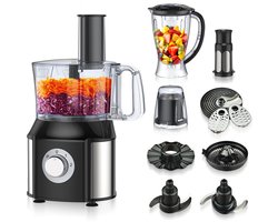Royal Swiss® Foodprocessor 5-in-1 – 550W – Keukenmachine met Blender, Hakmolen, Citruspers & Snij-/Raspbladen – 2 Snelheden + Pulse – Black Edition