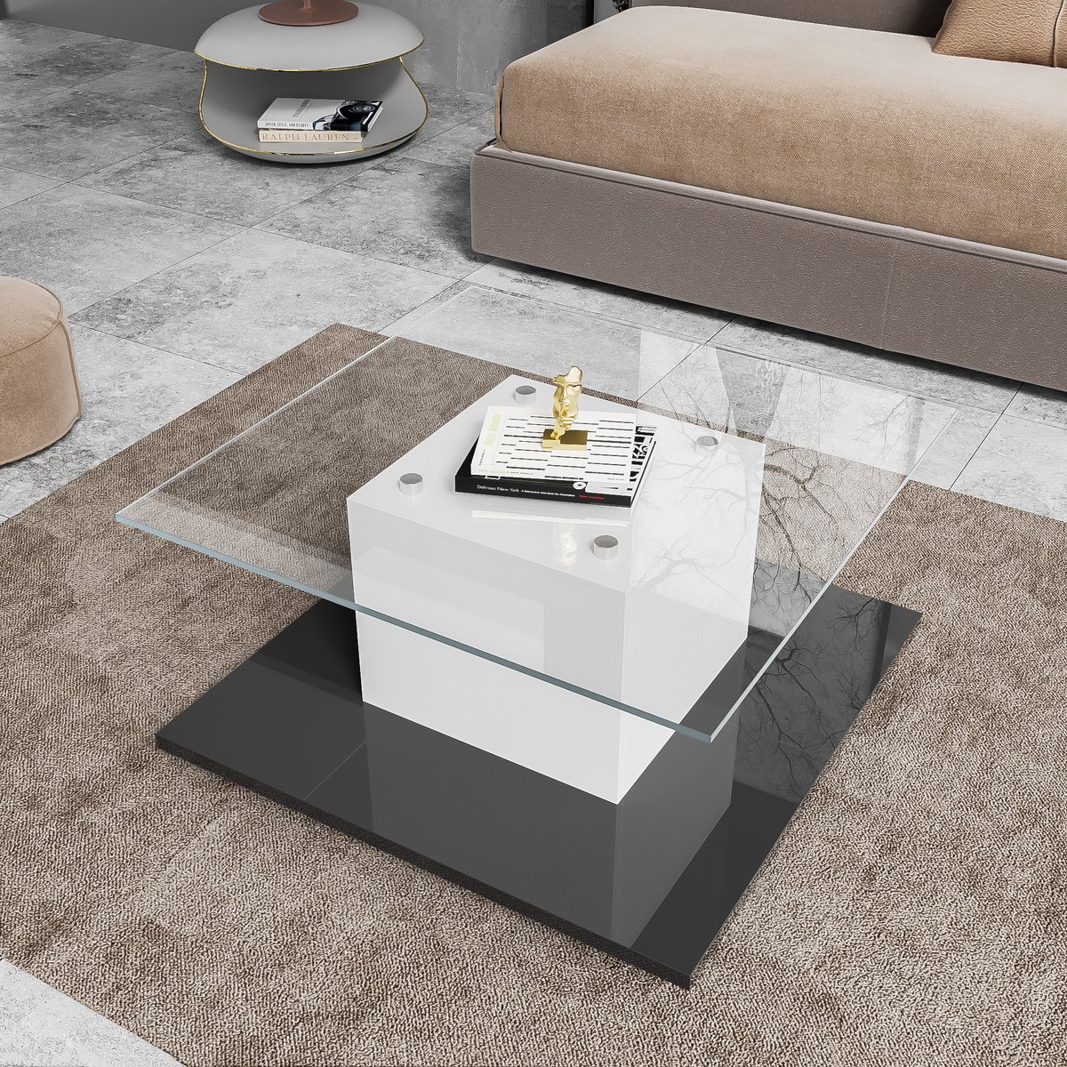 STILVORA Salontafels - Koffietafel Met LED-Beleuchtung - Praktische Woonkamer Tafel Met Opbergruimte En Schwenkrädern - 80x40x80 cm - Spaanplaat - Wit en Zwart