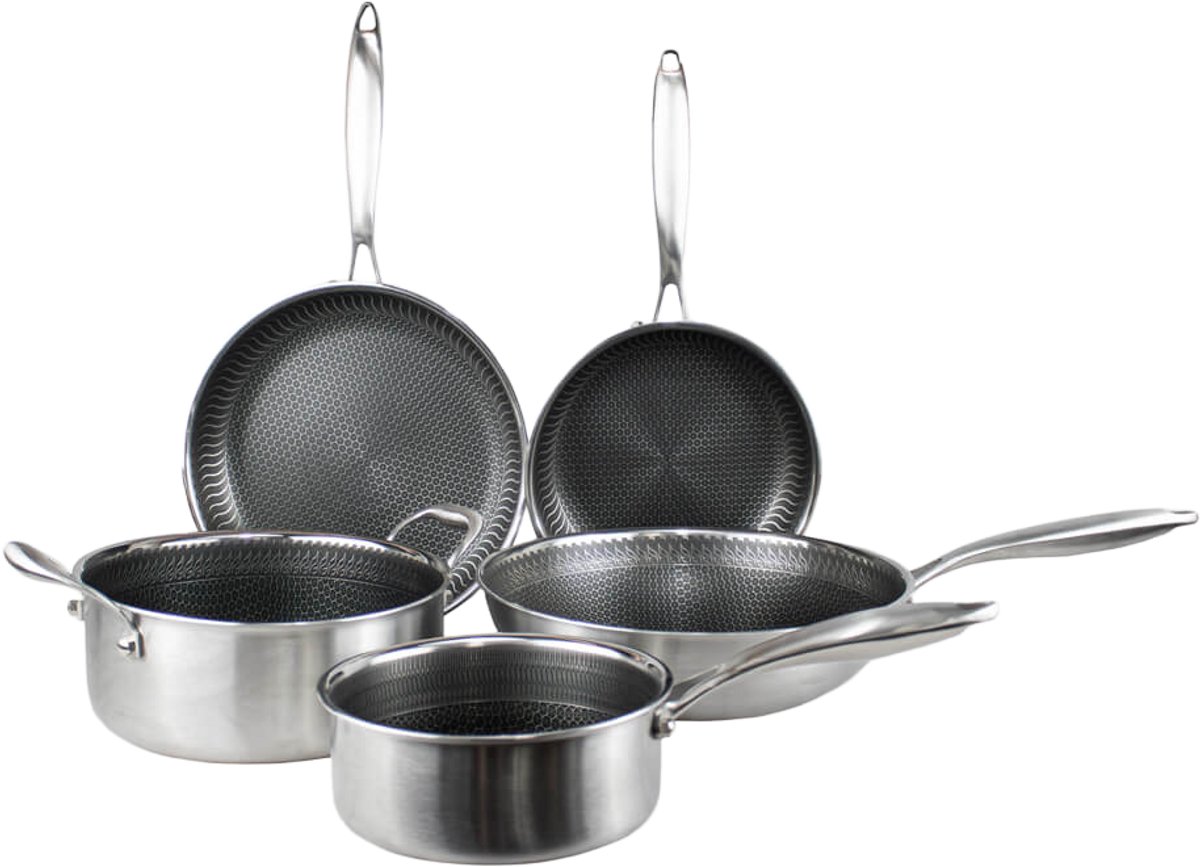 Cook & Pan - Honey Pannenset 5-delig - PFAS vrij - Inductie - Non stick - 7 jaar garantie - RVS