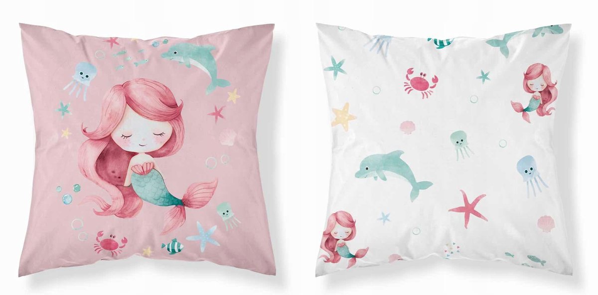 Kinderkussenhoes 40x40cm Zeemeermin Roze met Zeedieren - Mayamoo