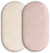 Lot de 2 draps- Hoeslaken hydrophiles pour lit Bébé et matelas de poussette - Rose uni et crème/jaune clair - 80 x 40 cm - Housse de matelas à langer