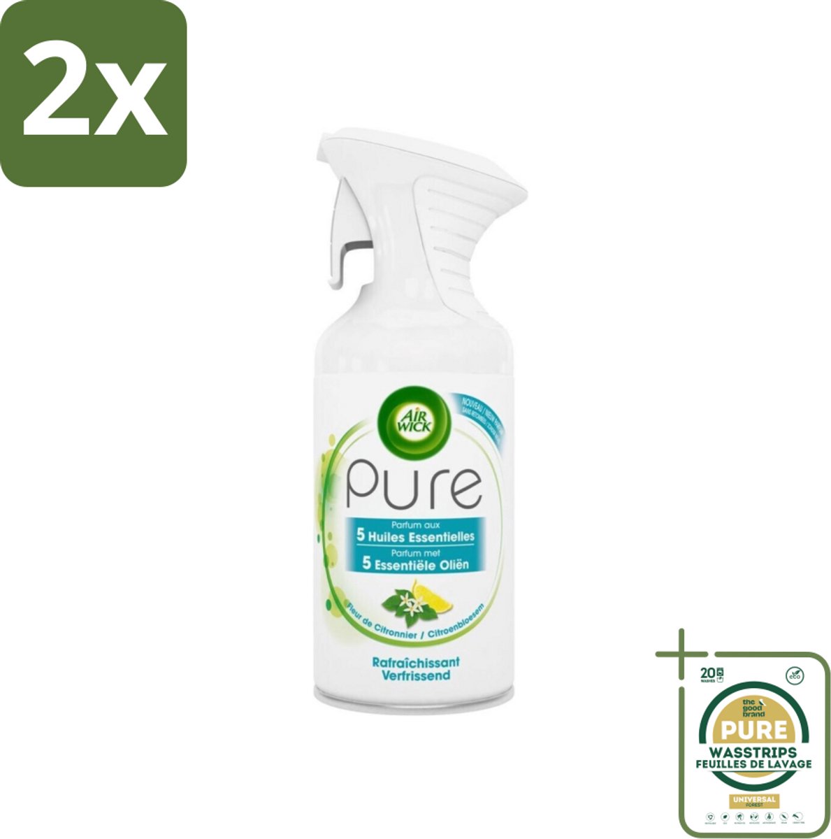Air Wick - Luchtverfrisser - Essentiële Oliën - Citroenbloesem - Spray - 250 ml - Voordeelverpakking - 2 stuks - Essentiële oliën - Air Wick