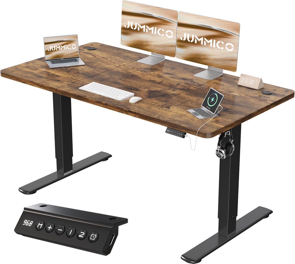 Elektrisch Zit-Sta Bureau Medahomestore ErgoFlex Pro 200x80 cm – In Hoogte Verstelbaar Sta Bureau met USB-Oplaadpoort – Stil Motorsysteem – Geheugenfunctie – Bruin Hout – Ergonomische Computertafel voor Kantoor of Gaming