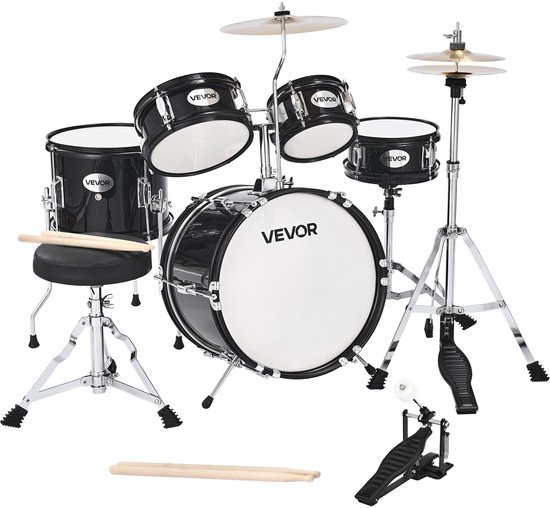 VEVOR Drumset 5-Delig Drumstel voor Kinderen met 14-Inch (35,6 Cm) Bastrommel Zwart