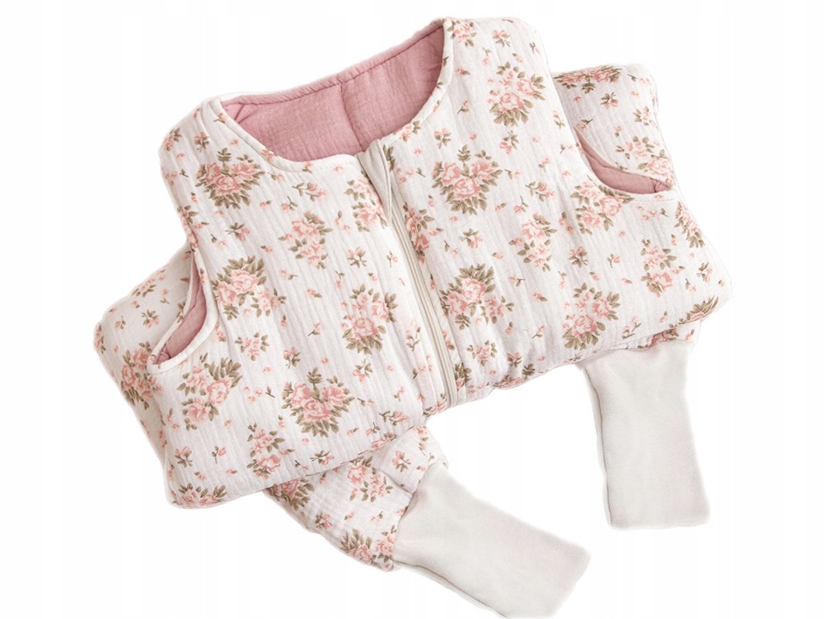 Mousseline Slaapzak met Pootjes 2.5 TOG - 74-92 XS - Roze met Bloemen