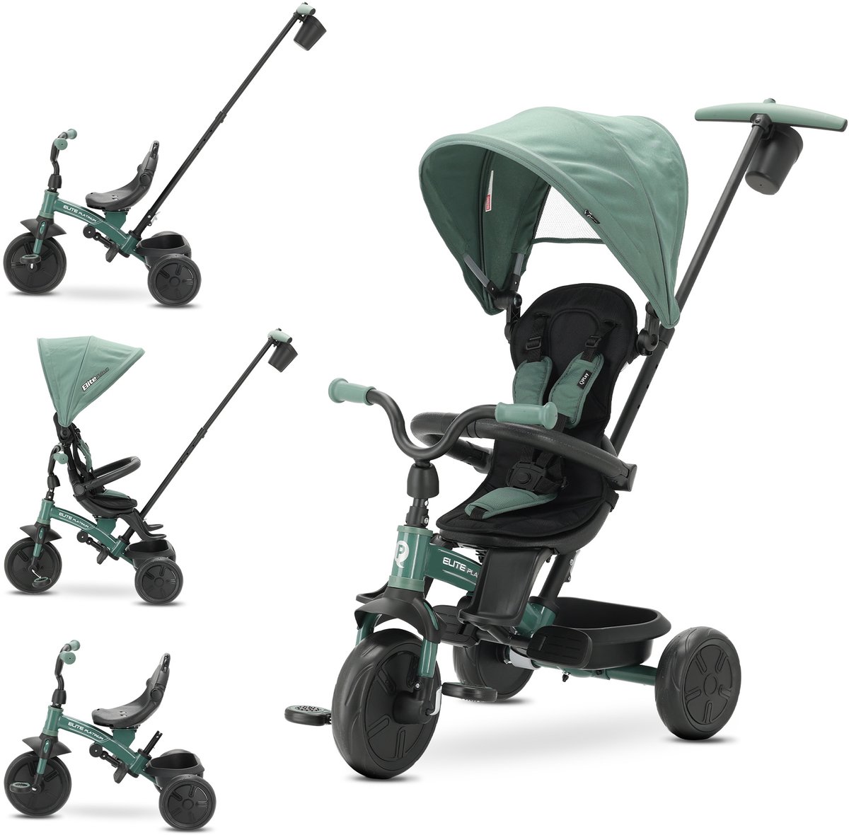 Qplay Elite Platinum - Driewieler met Duwstang - 6 in 1 - Groen