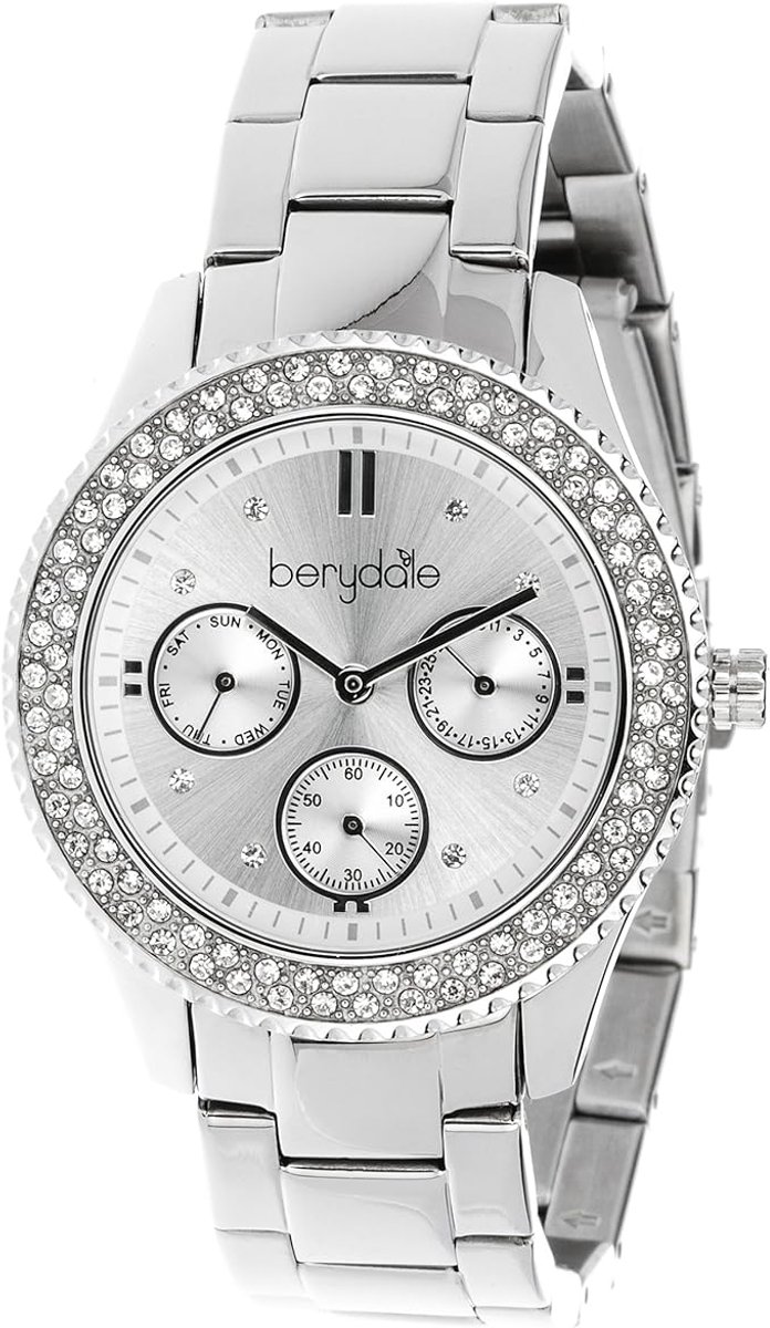 Berydale Dames horloge zilver met metalen schakelband en kwartsuurwerk - waterdicht | Ideaal als schoencadeautje sinterklaas of kerstcadeau