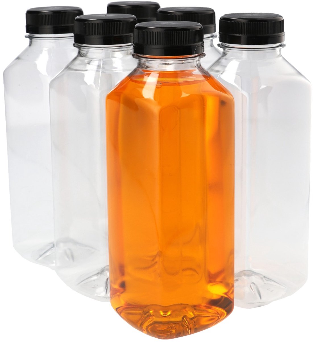 6 x Sapfles Plastic 750 ml - Vierkant - PET Flessen met Dop zwart- PET Kunststof BPA-vrij - Plastic Flessen Navulbaar - Met Dop - Lege Flessen - 6 stuks