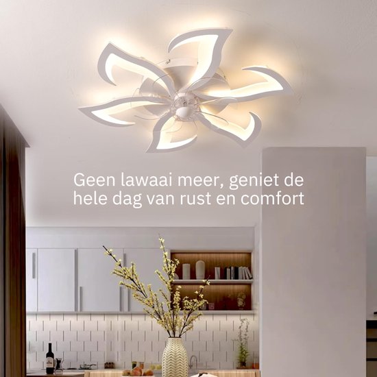 VIN® Plafondventilator Met Verlichting - Smart Lamp Met Afstandsbediening – Plafonniere Keuken Lamp Met 6 Ventilatiesnelheden - Woonkamerlamp – Plafond Ventilator Lamp Met Timer — afbeelding 4