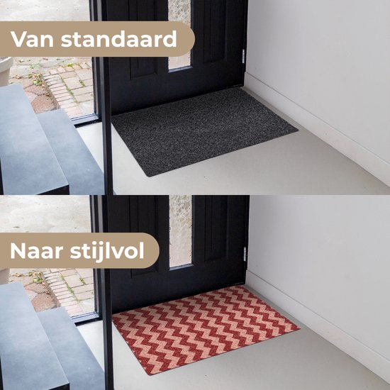 Tapis de porte 90 x 60 cm - Motif zigzag - Rayures - Rouge - Tapis d'intérieur - Tapis de nettoyage - Paillassons imprimé - Tapis d'entrée