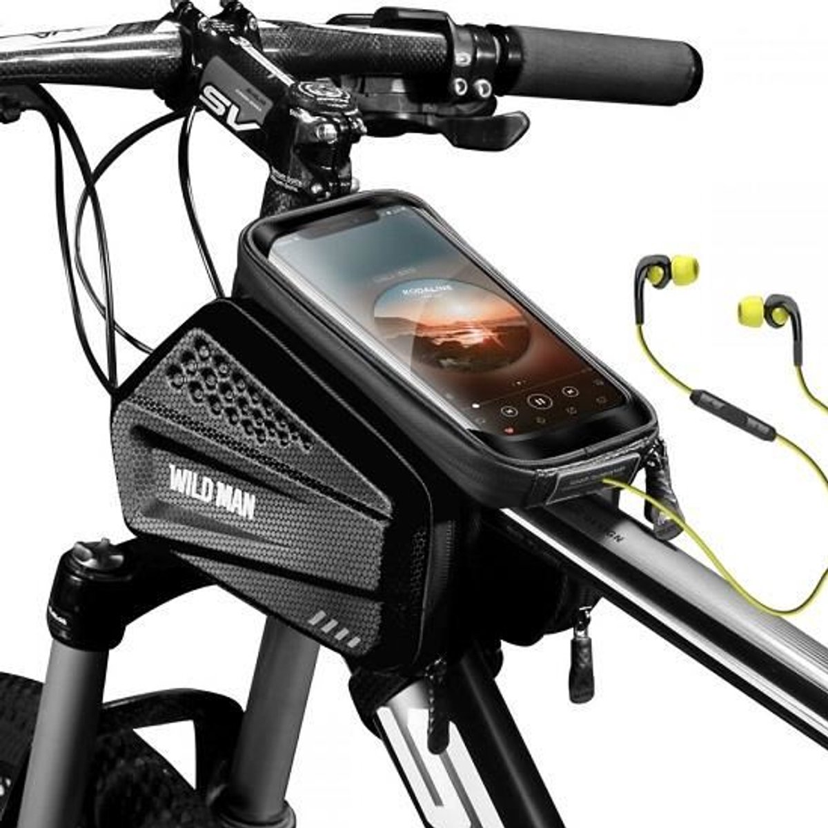 Waterdichte fietsframekoffer met afneembare telefoonhoes