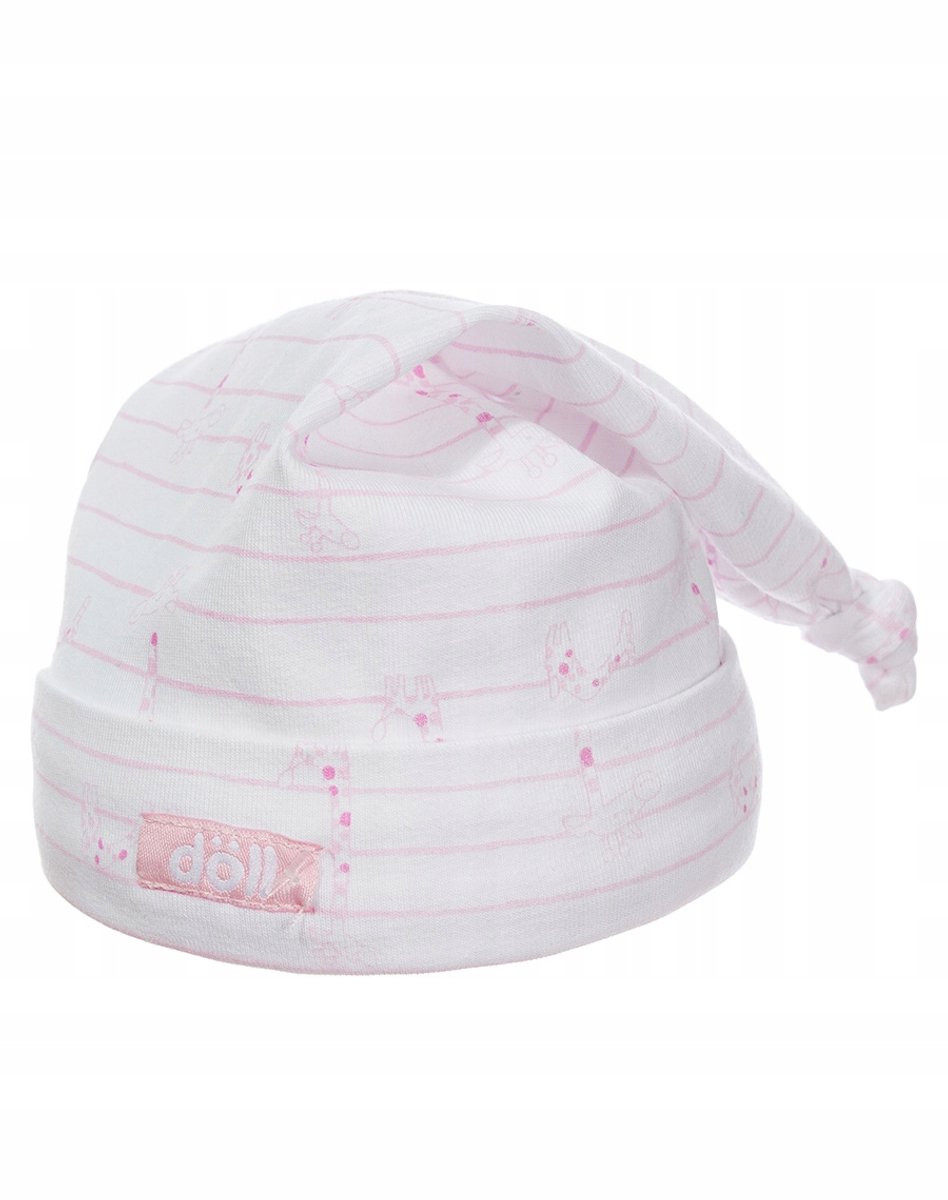 Baby mutsje, maat 41, roze met giraffen
