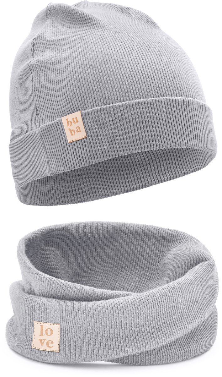 Baby muts en sjaal set, katoen, grijs, 40-46 cm