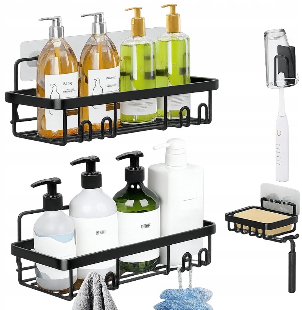 Zwarte Wandrek voor Douche & Badkamer, Zelfklevend, 4-delig