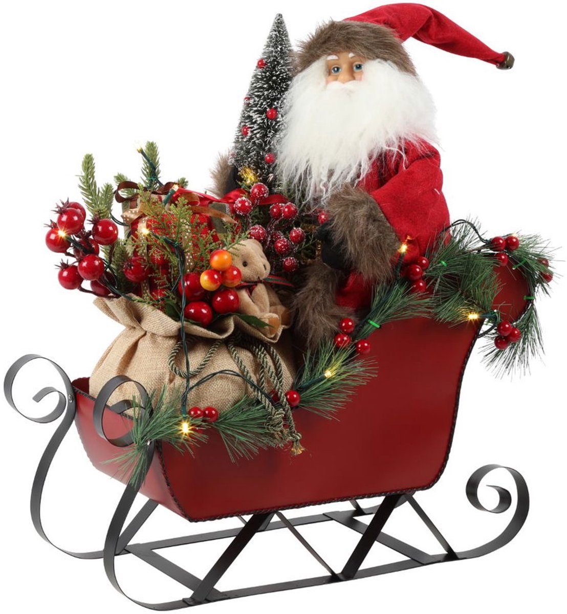 Moderne rode LED kerstmanfiguur met slee en David-ontwerp voor sfeervolle kerstdecoratie.