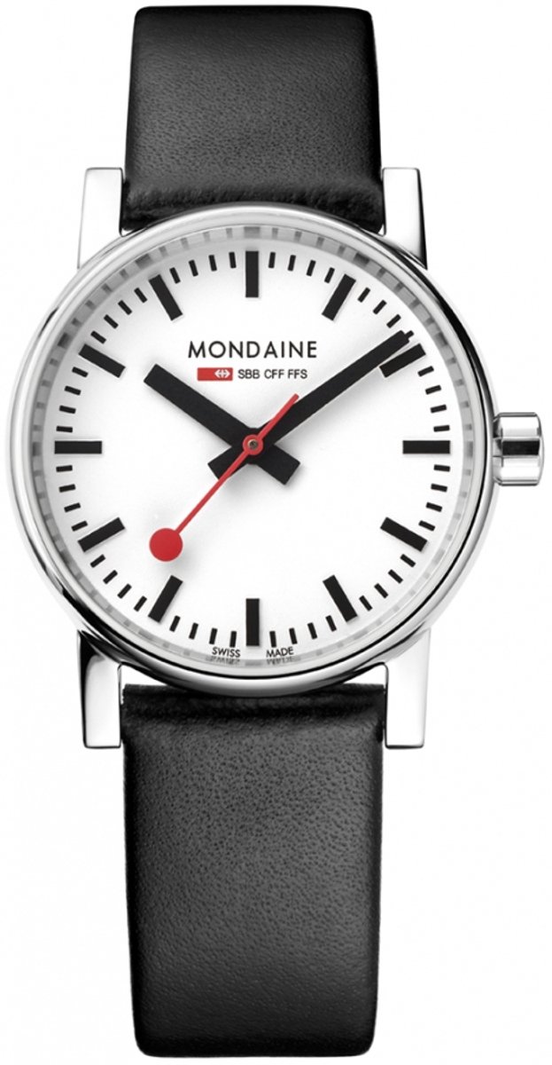 Mondaine MSE.30110.LB Evo II Dames Horloge - Stationsklok - Saffierglas - Roestvrijstaal-Leer - Wit-Zilver-Zwart - Ø 30 mm - Quartz - Gesp
