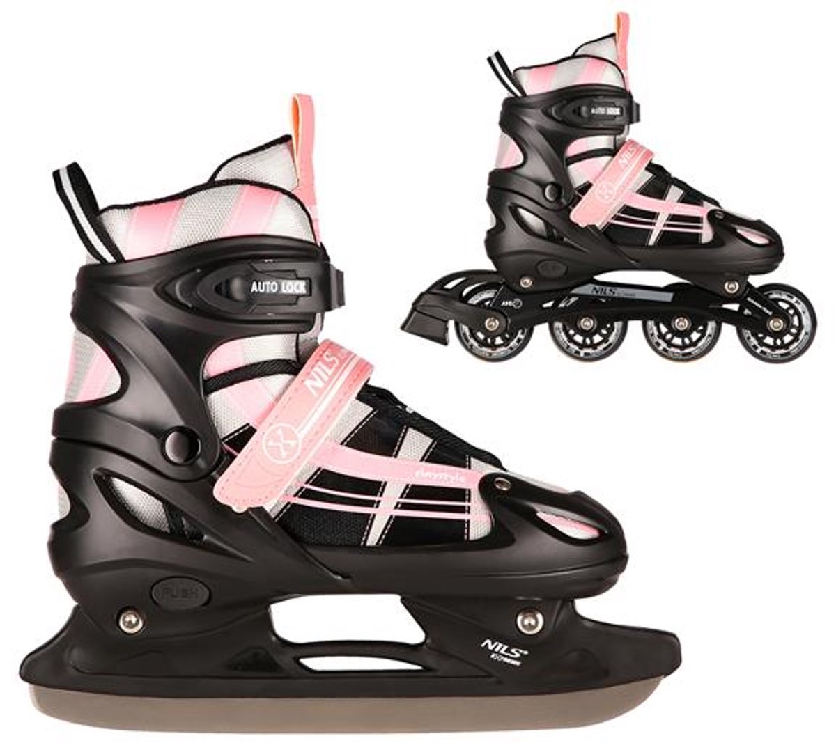 Playos® Skeelers en Schaatsen – tot 34 Verstelbaar Inline Skates IJshockey Schaatsen Rolschaatsen 2 in 1 Skates Roze