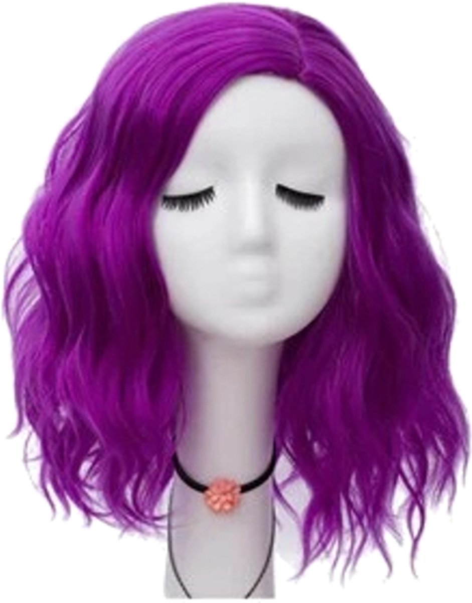 Felle Paarse Bob Pruik Cosplay 40cm - Glam Rock Stijl