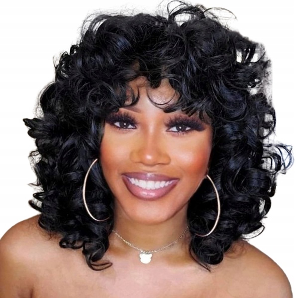 Zwarte Afro Krullende Pruik - Synthetisch Haar, 50cm
