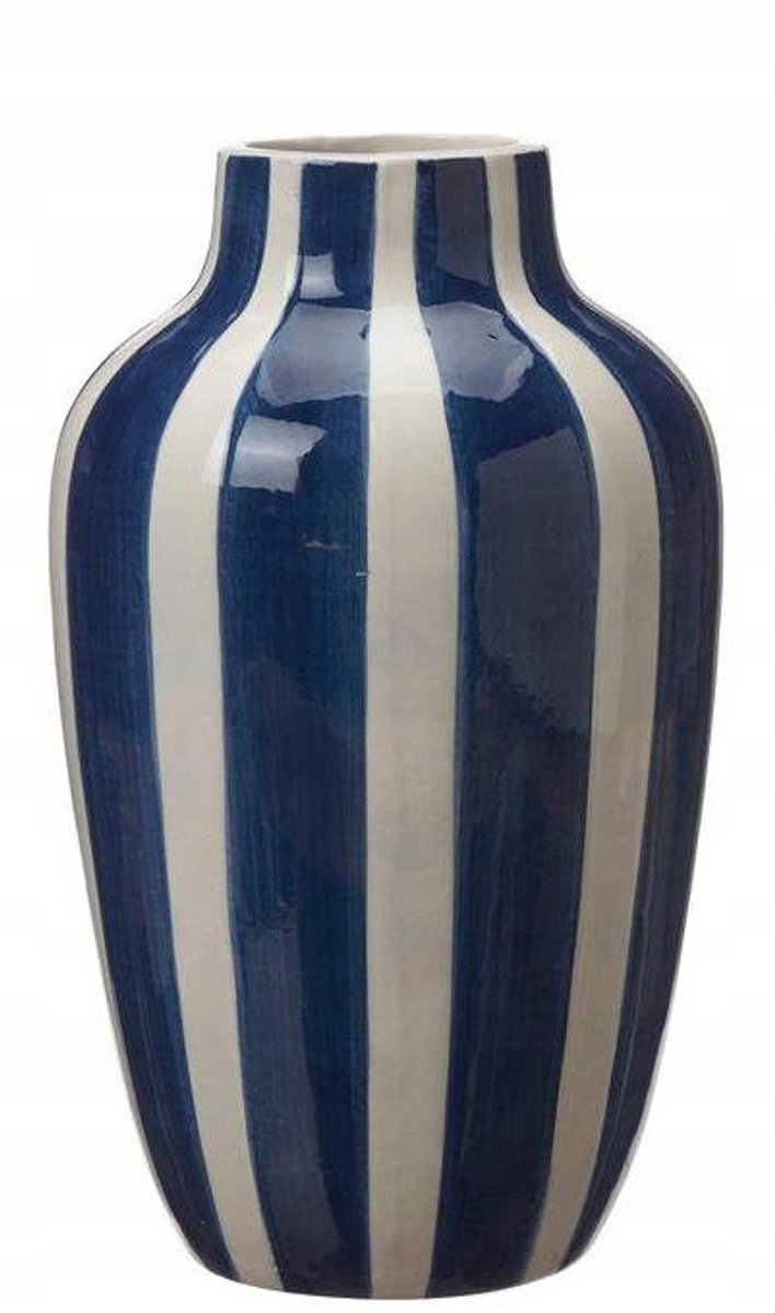 Decoratieve Keramische Vaas - Wit met Blauwe Strepen (20x12 cm)