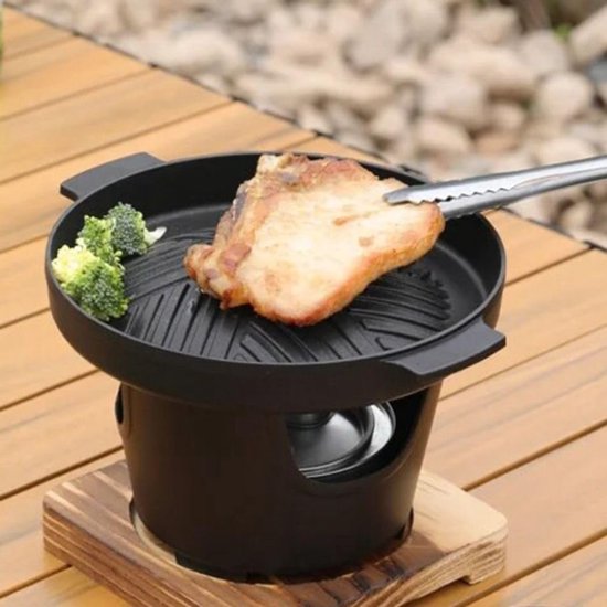 Japanse BBQ Grill - Traditionele Hibachi Grill in Gietijzer - Kleine Draagbare Barbecue voor Binnenshuis en Buiten - Met Houtskool en Onderstel - Snel Verhit en Eenvoudig Schoon te Maken (Zwart) van Merkloos — afbeelding 3