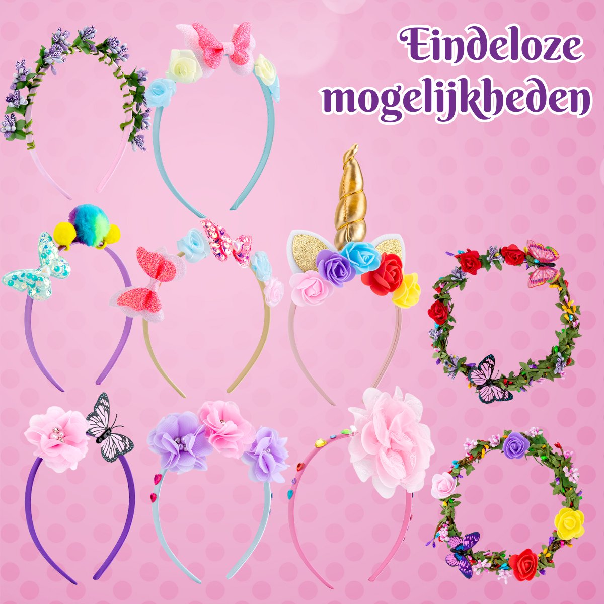 Vaive Haarband Knutselset 54-delig – Maak 10 Haarbanden – Diadeem Knutselen voor Meisjes – Sieraden Maken – Knutseldoos – Knutselpakketten — afbeelding 5