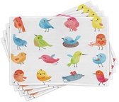 ABAKUHAUS Napperons Animaux, coloré, adorable aquarelle d'oiseau amusante, design de mascotte amusant avec coups de pinceau pour enfants, Décoration de table, fabriqué en tissu résistant à la couleur pour salle à manger et cuisine, multicolore