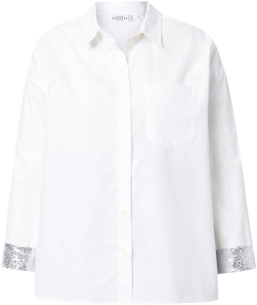 Studio Untold - Dames - Overhemdblouse oversized glanzend gevoerde manchetten - Off-white - Maat 58+