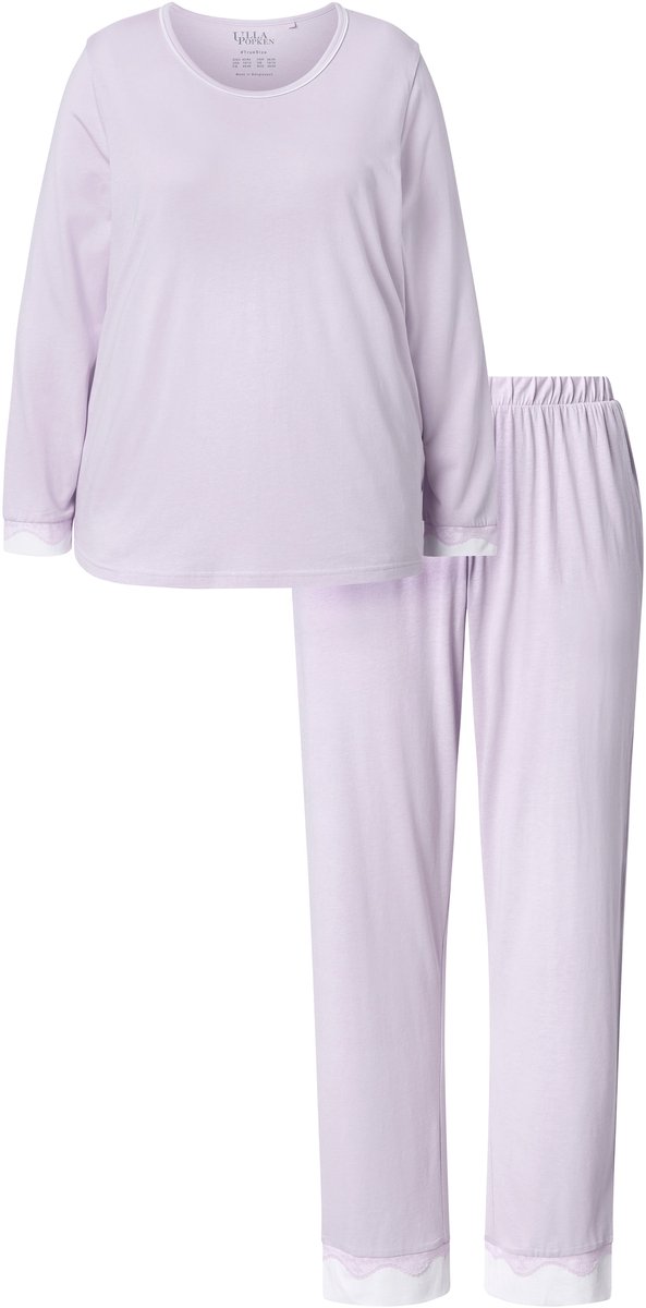 Ulla Popken Dames - Pyjama kant ronde hals lange mouwen - Lichtpaars - Maat 42+