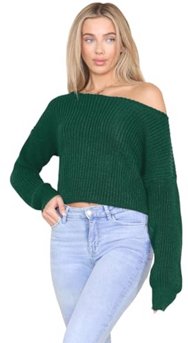 Dames Off Shoulder Oversized Cropped Trui met Slash Neck