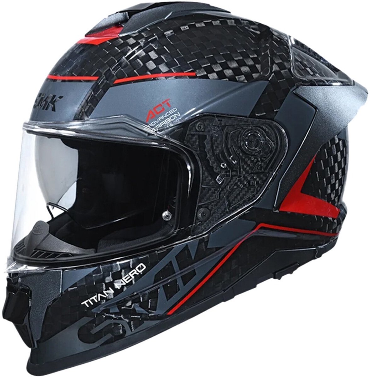 SMK Titan Carbon Nero 06 Grijs Rood Integraalhelm - Helm