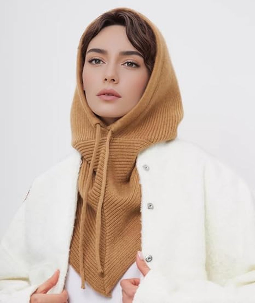 Muts -Warme muts - Wintermuts dames - Gebreide muts - Winter warme -Gebreide Muts Dames -2-in-1 Capuchonsjaal - Wintermuts Zonder Rand - Gebreide Haakmuts Sjaalset - Perfect voor Feestdecoratie - Kerstcadeau - Kerst - Beigegrijs - Pasen — cadeau in Mode & Accessoires - foto 5