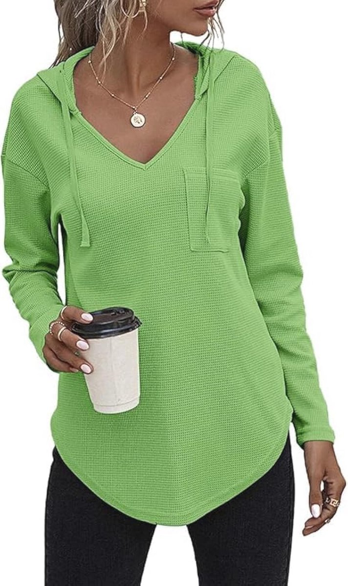 Dames Hoodie met V-hals en Lange Mouwen - Sportieve en Casual Sweatshirt