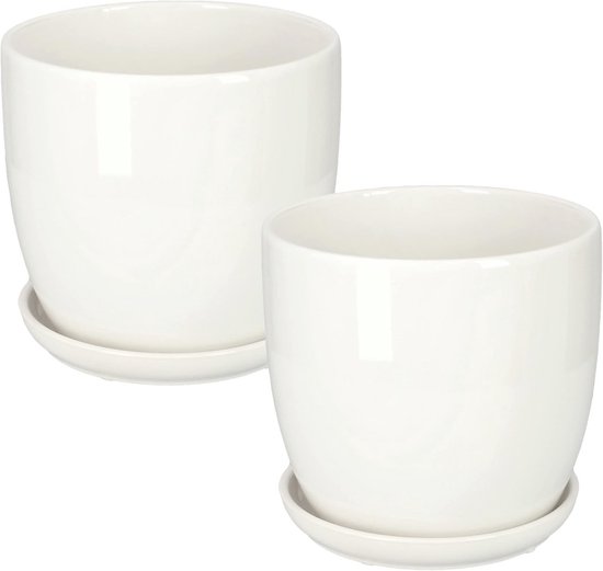 KOTARBAU Keramische Bloempot – 13 Cm, Wit, Glanzend, Met Geometrisch Reliëf Voor Binnen En Buiten