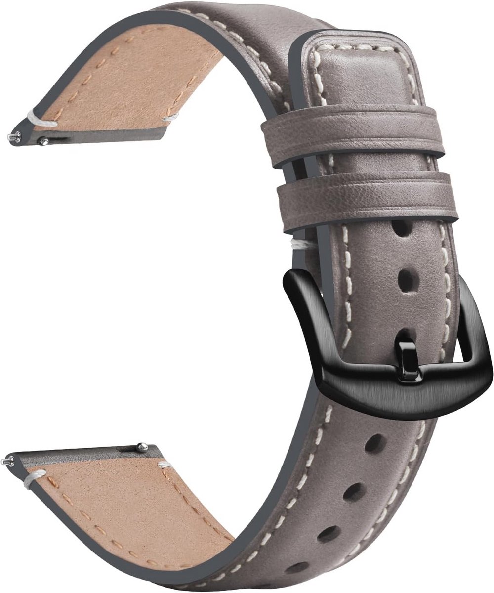 Polished Leather Watch Strap with D-Shaped Buckle - 18-20-22 mm, 6 Colors Available