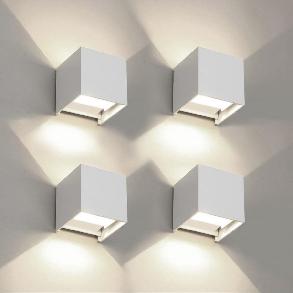 Wandlampen set van 4 voor binnen en buiten, LED kubusvormig, waterdicht IP65, 6W, natuurlijk licht