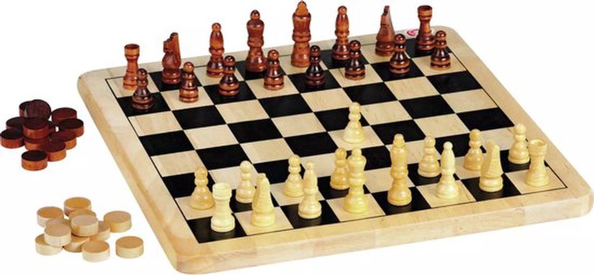 Chad Valley dambord en schaakbord - houten bordspellen - 2 of meer spelers - ontwikkel strategisch denken en probleemoplossend vermogen