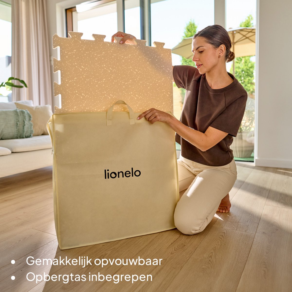 Yoka Speelmat Baby – Premium Speelkleed Foam – Veilig & Zacht – Dubbelzijdig Vloerpuzzel – Opvouwbaar + Opbergtas – voor Binnen & Buiten – Speeltapijt – Baby Speelgoed 6 3 9 1 maanden – Babygym Play Mat – Cadeau vanaf 0 jaar Mooie Beige Kraamcadeau — afbeelding 8